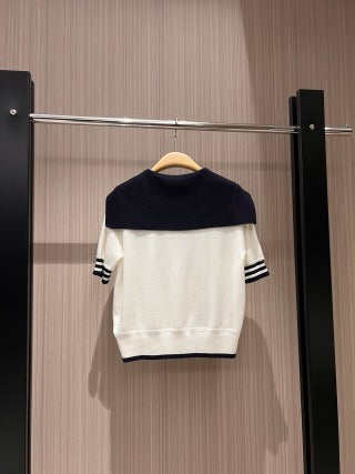 Miu Miu Collar Knotted Short-sleeved Knitted Top Wool tencel