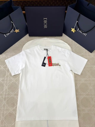 CD 25 Snake-shaped Letter Embroidered Short Sleeves T-shirt Cotton