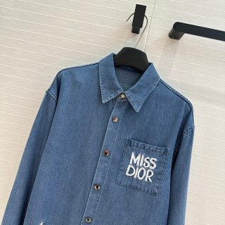 CD Embroidered Letter Logo Set Blue Cotton