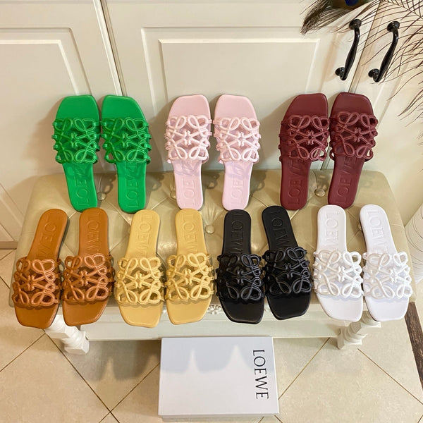Loewe Petal Anagram Leather Slides Multicolor