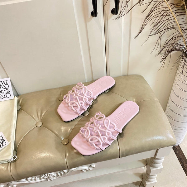 Loewe Petal Anagram Leather Slides Multicolor