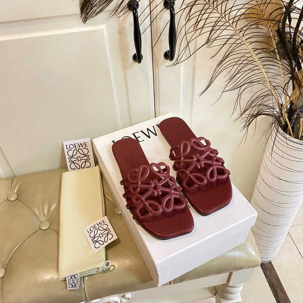 Loewe Petal Anagram Leather Slides Multicolor