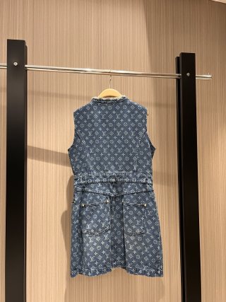 Abito in tessuto denim LV con cerniera a doppia testa, nero e blu in cotone