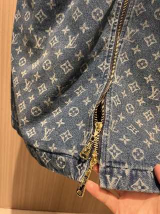 Abito in tessuto denim LV con cerniera a doppia testa, nero e blu in cotone