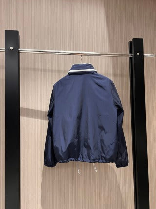 Prada Stand-up Collar Hooded Jacket Dark Blue and Khaki nylon