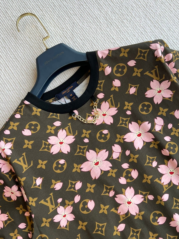 LV 25 Sakura Flower T-Shirt Pink Brown Cotton