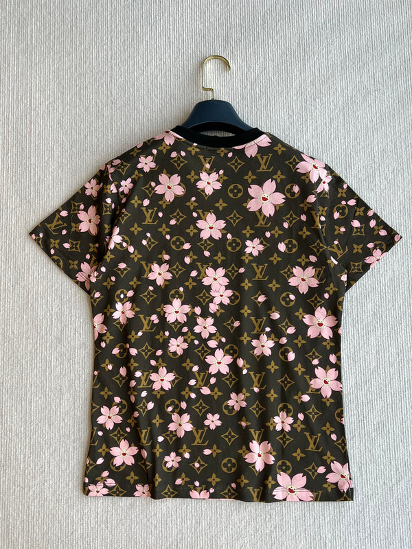 LV 25 Sakura Flower T-Shirt Pink Brown Cotton