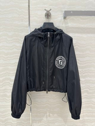 Fendi Hooded Jacket Set Black Silk Fabric