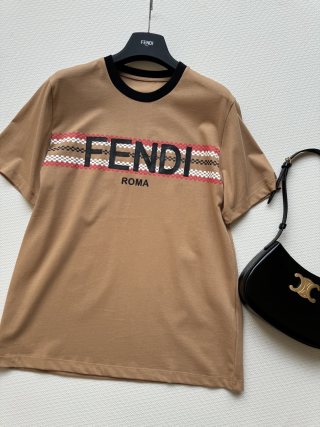 Fendi Embroidered Top Brown White Cotton
