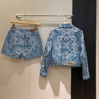 Set di jeans con stampa farfalla CD blu e bianco in cotone