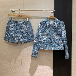 Set di jeans con stampa farfalla CD blu e bianco in cotone