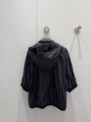 Prada 25 Hooded Triangle Logo Jacket Shorts Suit Black Polyester 217937