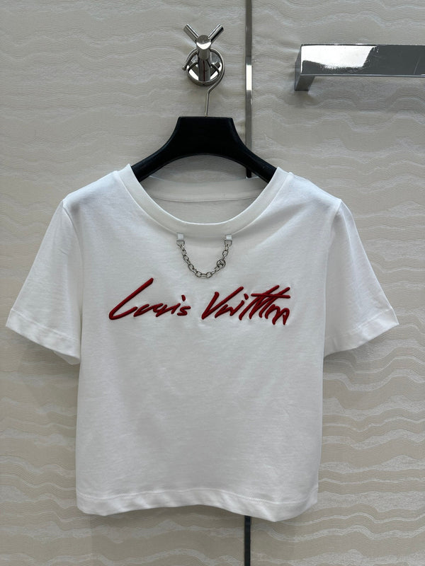 LV 25 Simple Generous T-shirt White Red Black Cotton