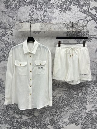 Celine 25 Suit Marrone e Bianco Lino Poliestere