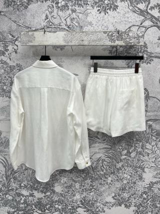 Celine 25 Suit Marrone e Bianco Lino Poliestere
