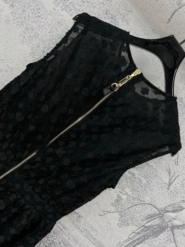 LV 25 Coin Letter Jacquard Pattern Decoration Dress Black Pink Poliester