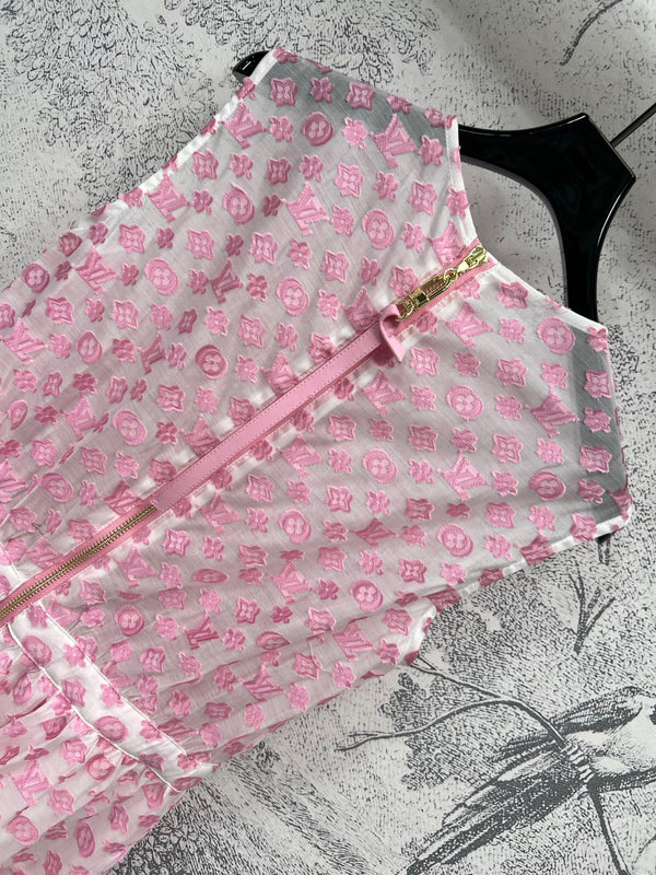 LV 25 Coin Letter Jacquard Pattern Decoration Dress Black Pink Poliester