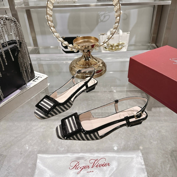 Viv 25 Sling Back Black Floral Cloth Leather 355489