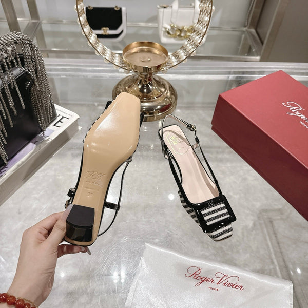 Viv 25 Sling Back Black Floral Cloth Leather 355489