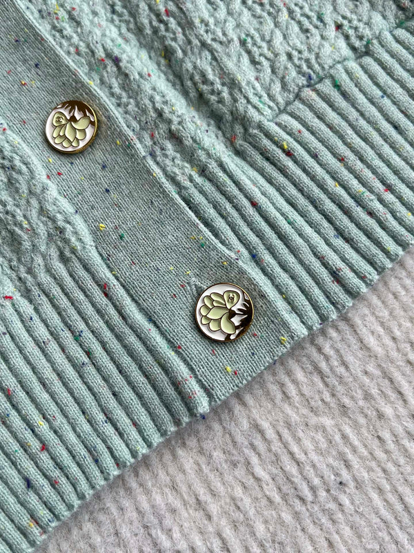 CC 25A Cardigan en laine floral col rond classique Turquoise 275514