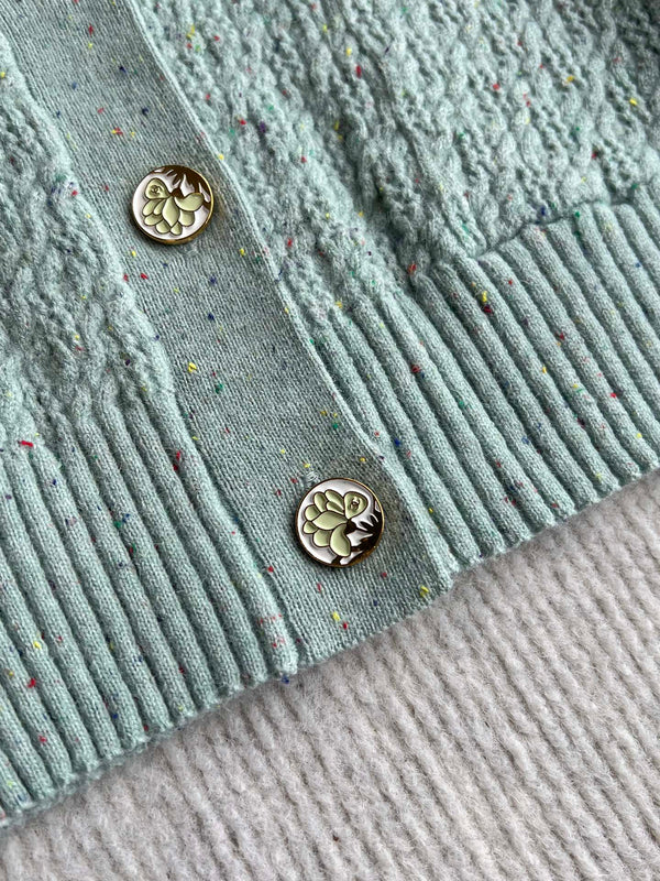 CC 25A Cardigan en laine floral col rond classique Turquoise 275514