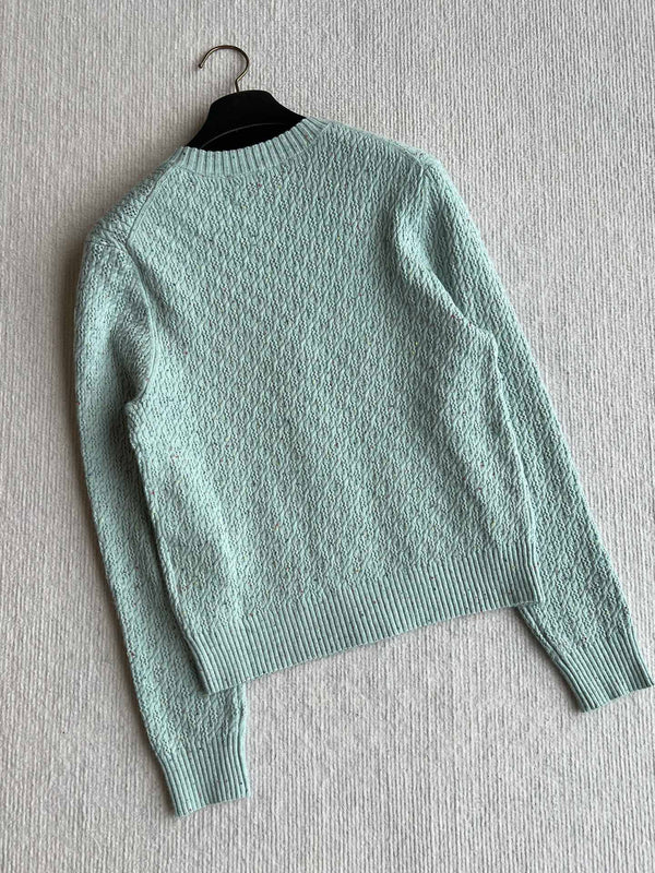 CC 25A Cardigan en laine floral col rond classique Turquoise 275514
