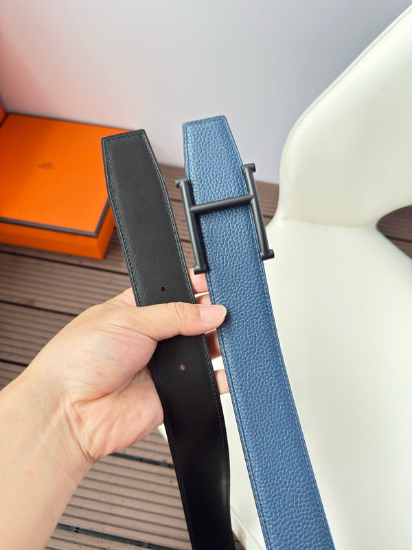 H JUMPING BELT 38MM BLACK BUCKLE & REVERSIBLE BLUE BLACK LEATHER