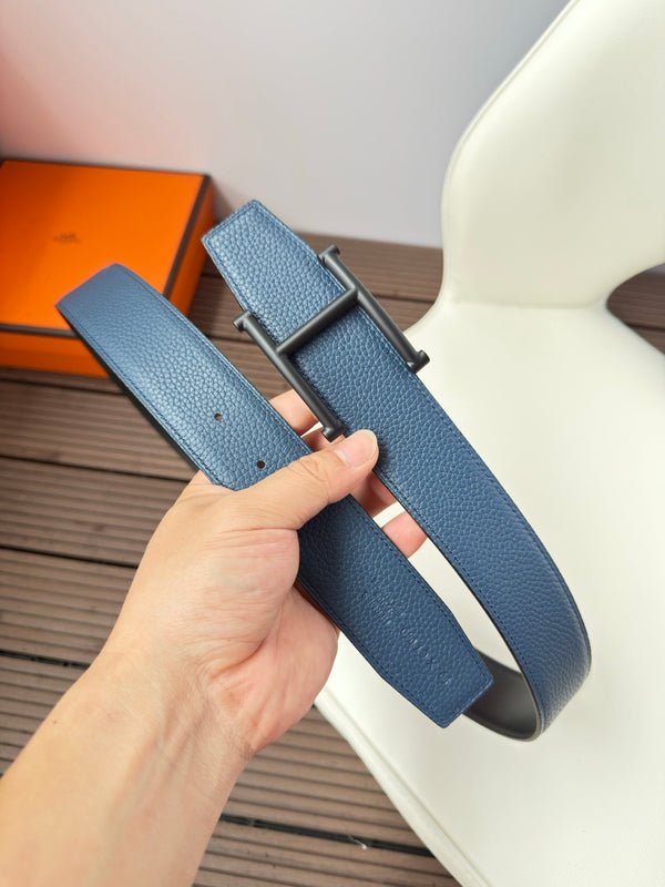 H JUMPING BELT 38MM BLACK BUCKLE & REVERSIBLE BLUE BLACK LEATHER