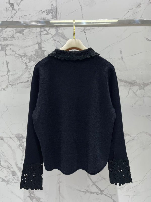 Miumiu 2025 Cardigan en Maille Anti-Âge en Laine avec Col Crochet Ajouté