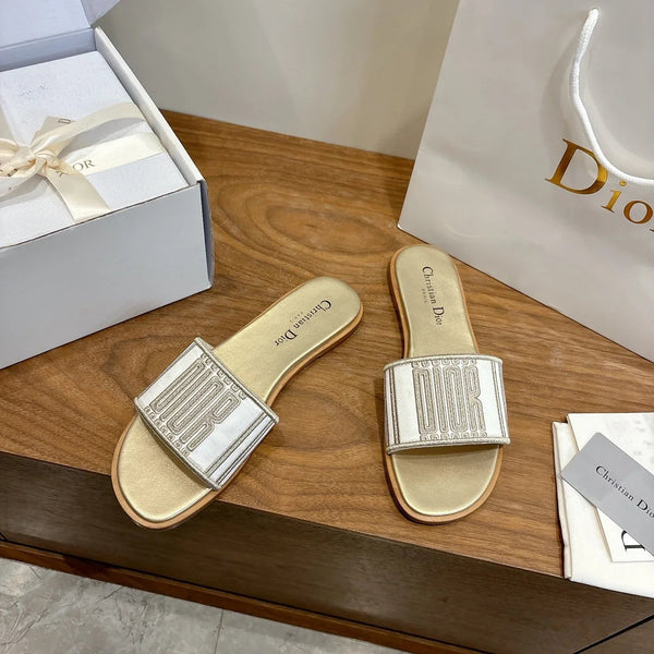 CD 26s Embroidered Sandals Canvas Cowhide 685402