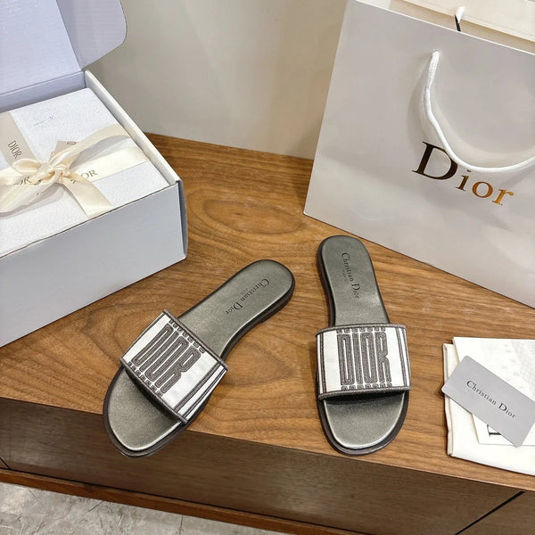 CD 26s Embroidered Sandals Canvas Cowhide 685402