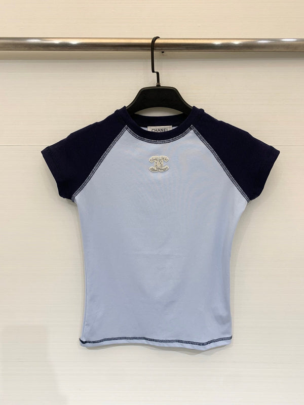 Chanel 2026 Short-Sleeve T-Shirt White Grey And Blue Cotton Fabric