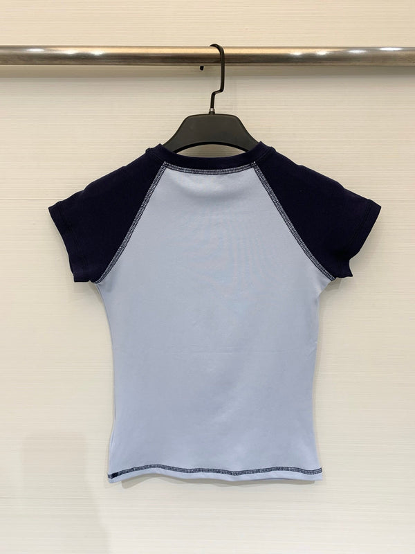 Chanel 2026 Short-Sleeve T-Shirt White Grey And Blue Cotton Fabric