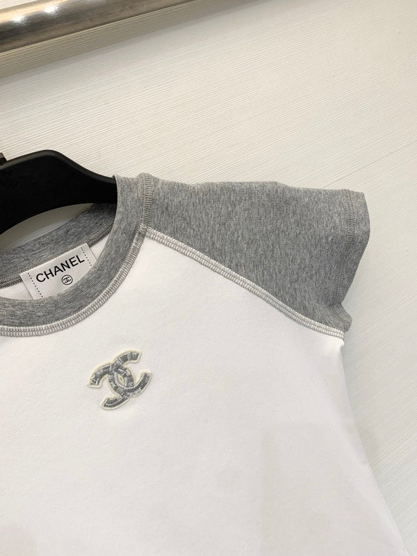 Chanel 2026 Short-Sleeve T-Shirt White Grey And Blue Cotton Fabric