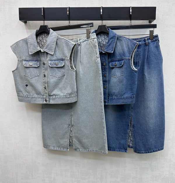 CD 26 Denim Vest and Skirt Set in Cotton
