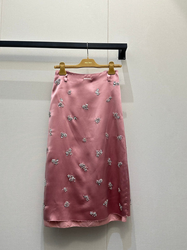 Jupe mi-longue Miu Miu ornée de strass et motifs floraux en mélange d'acétate YB