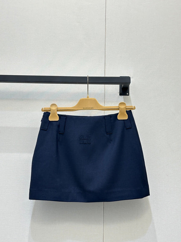 Miu Miu Waist-cinching A-line Midi Skirt Navy Blue in Imported YB Mohair and Wool Blend