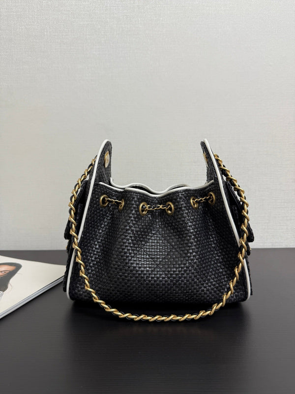 Chanel 2026 Hobo Bag 22cm Black in Straw Weaving