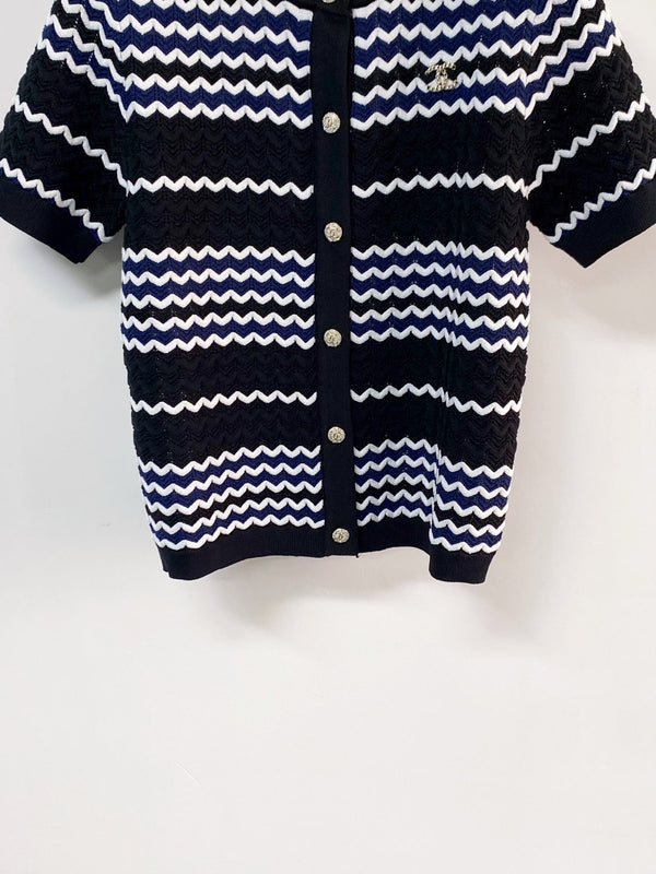 Cardigan Chanel bicolore en viscose à manches courtes
