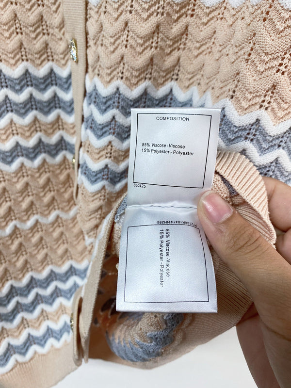 Cardigan Chanel bicolore en viscose à manches courtes