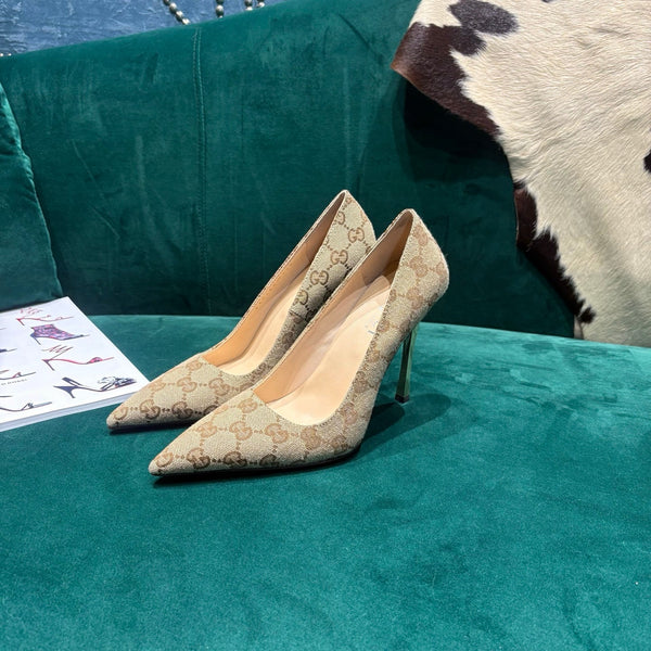 GG Pointed-Toe Slingback Light Beige Canvas 741264