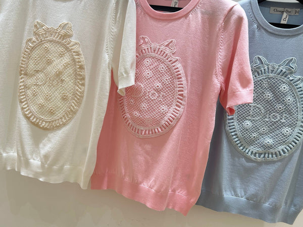 CD 2026 Short-Sleeved T-shirts Crochet-Effect Patch Tencel 469332