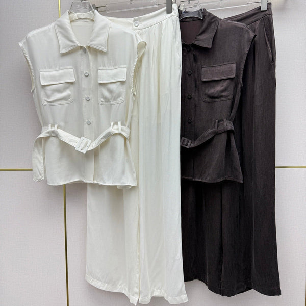 CD 26 Sleeveless Top + Wide-Leg Pants Set in Cupro Yarn