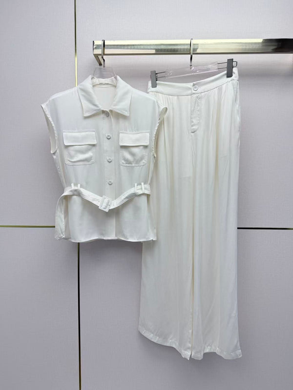 CD 26 Sleeveless Top + Wide-Leg Pants Set in Cupro Yarn