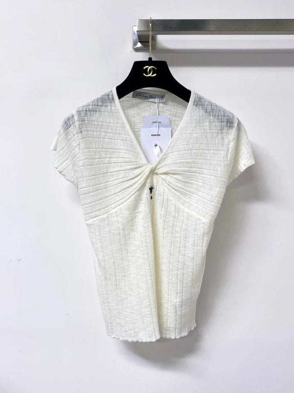 CD 2026 Short-Sleeve T-Shirt V-neck Top Subtle Front Twist Detail Tencel 487973