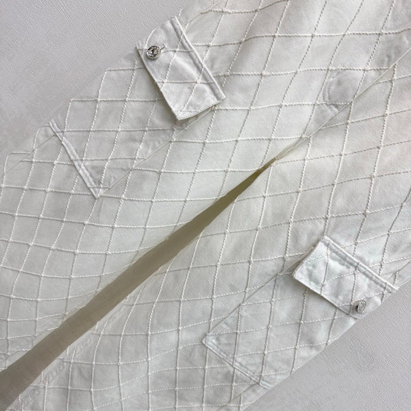 CC 26 Diamond-Patterned Denim Pants with Fold-Up Design in Cotton