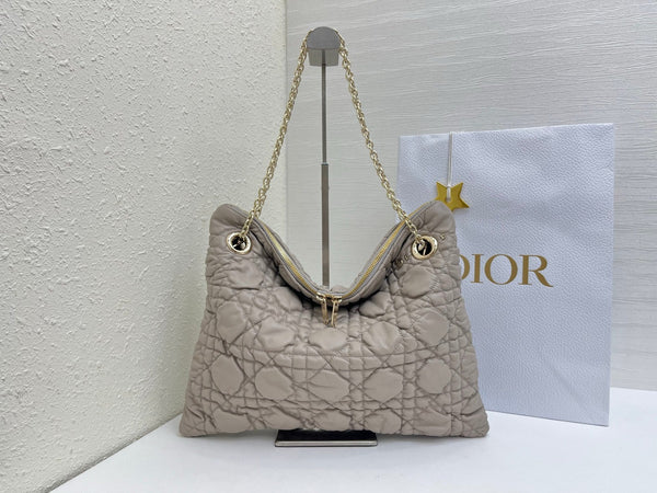 CD Small Cannage Quilted Tote Bag Grey Cowhide 158104