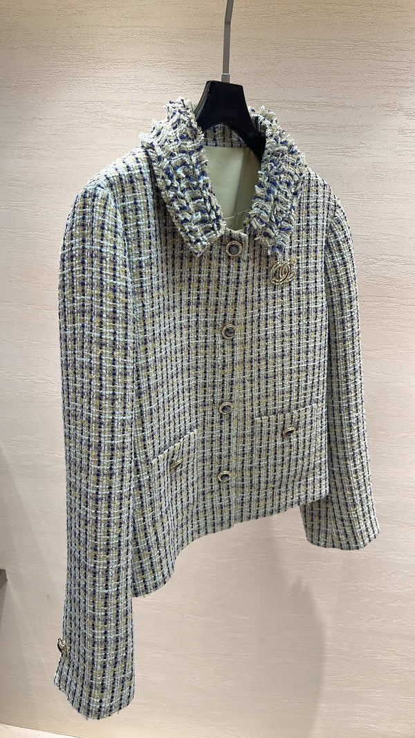CC Cropped Jacket Collar Detail Multicolor Tweed 415571