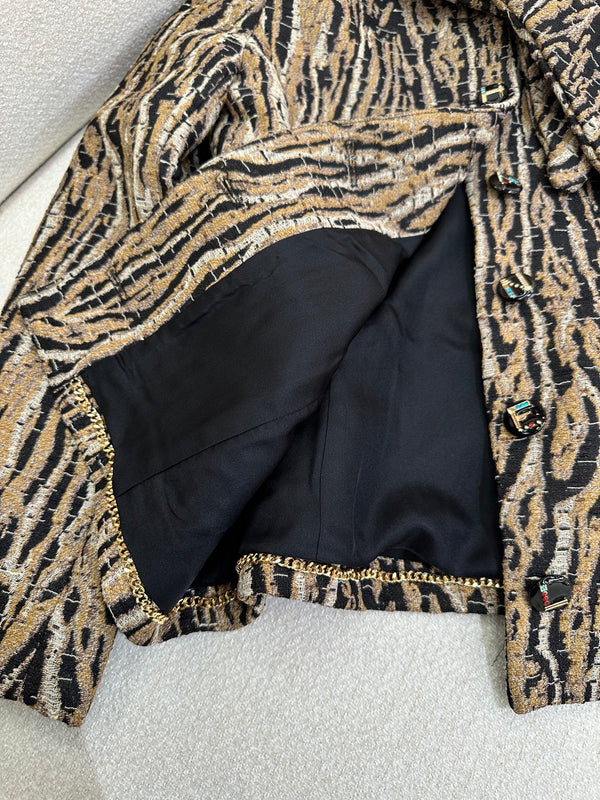 CC Métiers d'Art Animal Pattern Jacket Brown Black White Cotton Silk