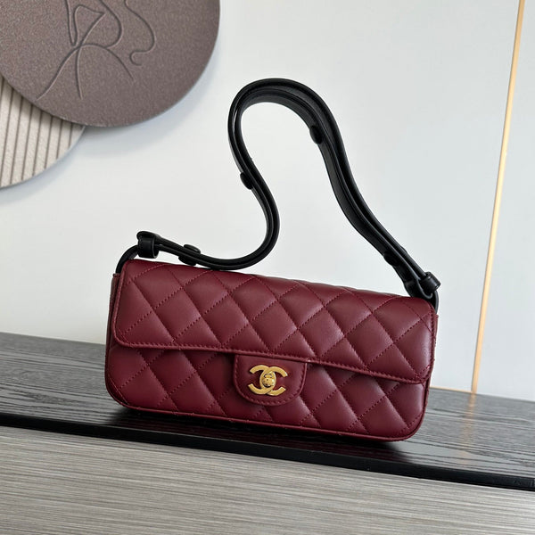 CC 26S East Flap Bag Quilted 25cm Suede Lambskin